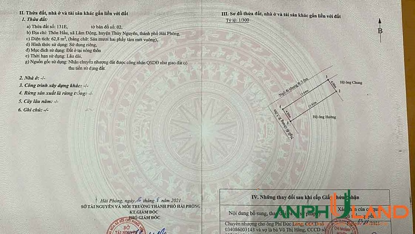 Chào bán lô góc sẵn bìa tại Phường Thiên Hương ( xã Lâm Động), TP Hải Phòng