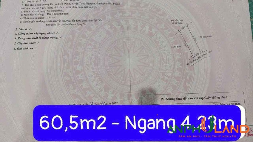 Cần bán 2 lô liền kề có sẵn nhà cấp 4 tại TDP Đường Đá, Phường Thủy Nguyên ( xã Hoa Động)