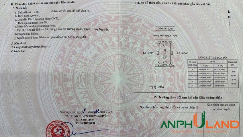 Chính chủ bán đất TĐC Bắc Sông Cấm, phường Thuỷ Nguyên, TP Hải Phòng
