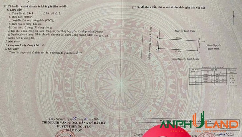 Bán lô đất vị trí vàng trung tâm phường Thiên Hương (Lâm Động), TP Hải Phòng