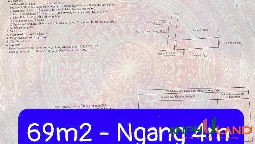 Bán 2 lô đất diện tích lớn cực hiếm tại TDP Tây Giữa, phường Thuỷ Nguyên, TP Hải Phòng