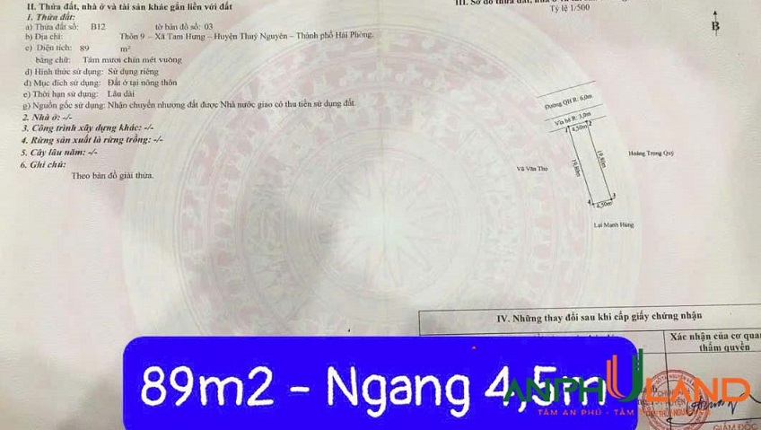 Chính chủ gửi bán lô đất mặt đường 359 phường Tam Hưng, TP Hải Phòng