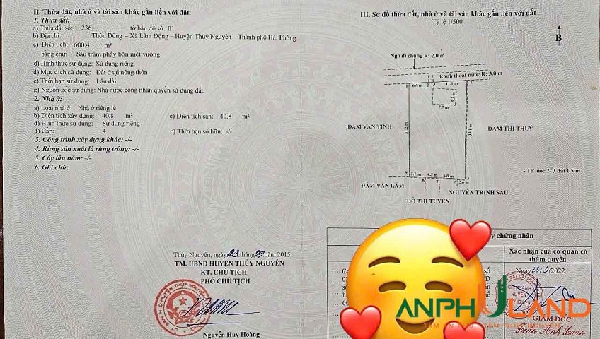 Cần bán hàng khủng tại Phường Thiên Hương ( xã Lâm Động), TP Hải Phòng