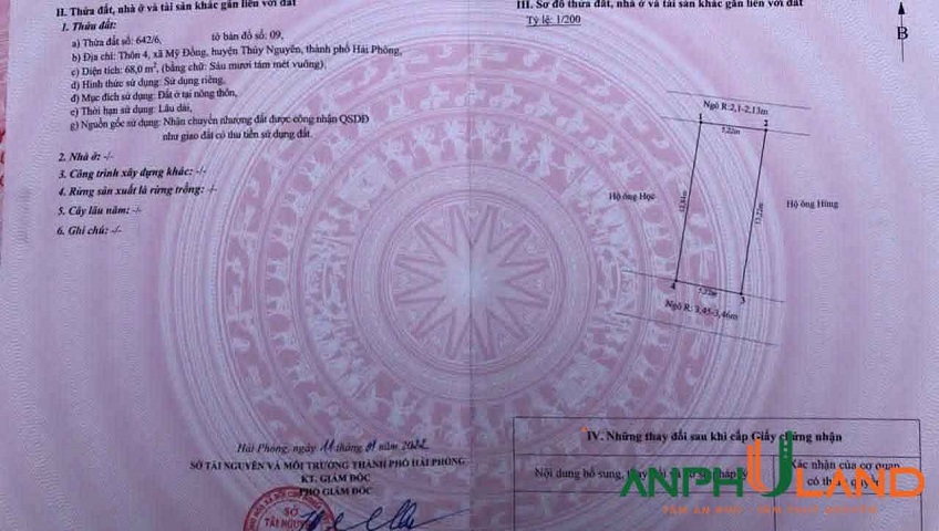 Cần bán lô đất TDP 4 Phường Thiên Hương ( xã Mỹ Đồng), TP Hải Phòng