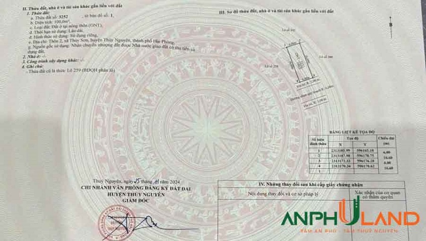 Chào bán lô 259, khu Khau Da, Phường Thủy Nguyên ( xã Thủy Sơn), TP Hải Phòng