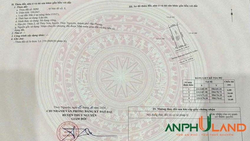 Chào bán lô 259 khu Khau Da, phường Thuỷ Nguyên, TP Hải Phòng
