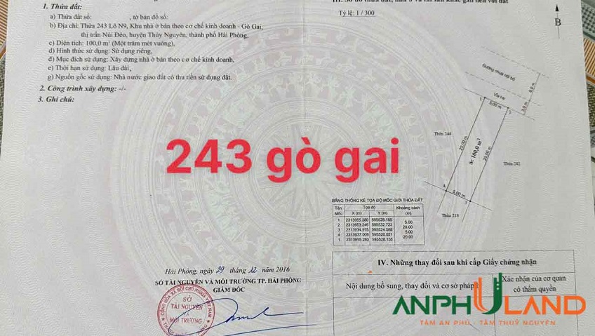 Cần bán duy nhất một lô khu đô thị Gò Gai, Phường Thủy Nguyên ( Núi Đèo), TP Hải Phòng