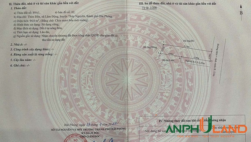Chính chủ gửi bán lô đất TDP Đền, phường Thiên Hương, TP Hải Phòng