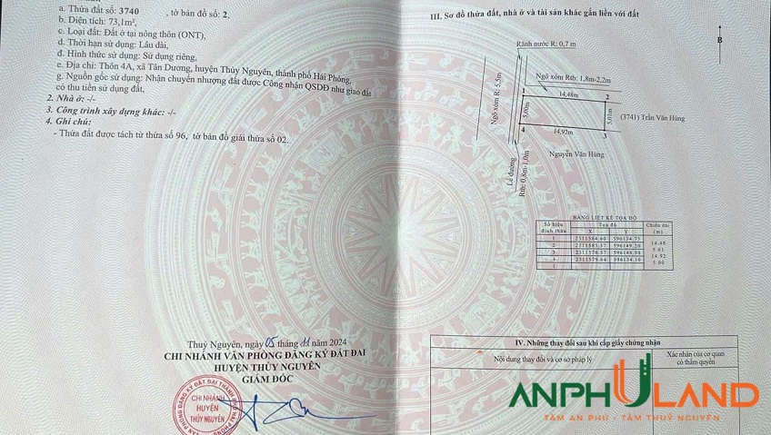 Bán lô góc 73,1m2 phường Thuỷ Nguyên (Tân Dương), TP Hải Phòng