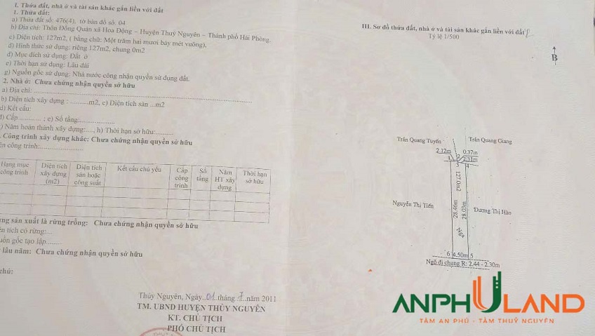 Bán nhanh lô đất 127m² tại phường Thuỷ Nguyên (Hoa Động), TP Hải Phòng 