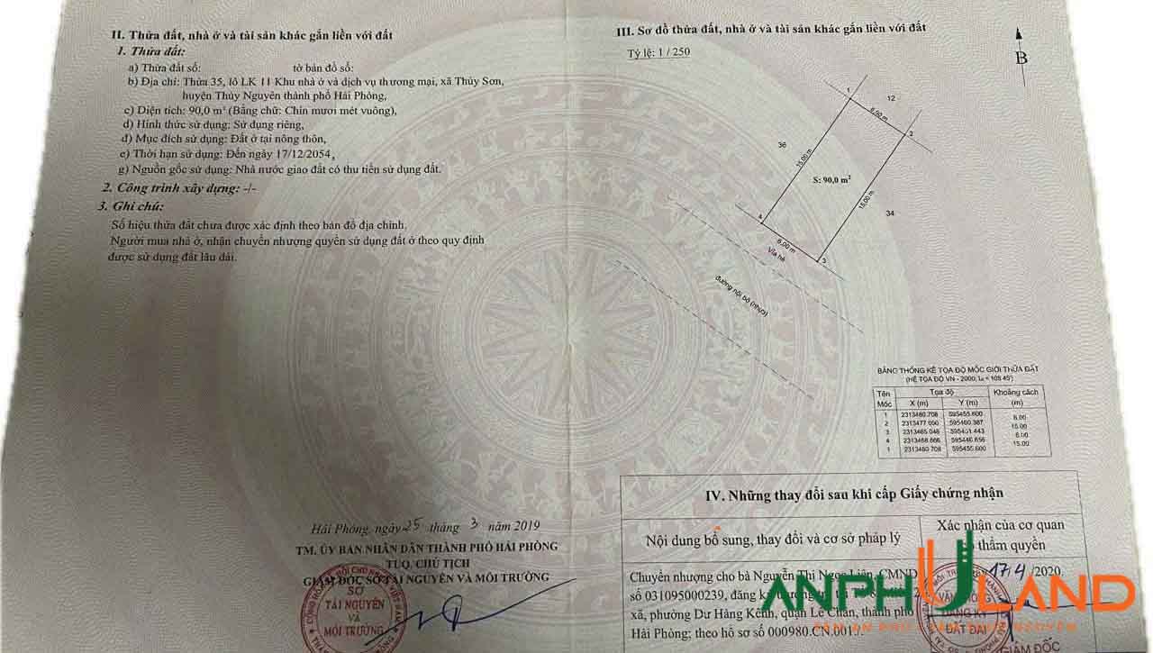 Bán lô 35LK11 Khu Đô Thị Tân Quang Minh, Phường Thủy Nguyên ( xã Thủy Sơn), TP Hải Phòng