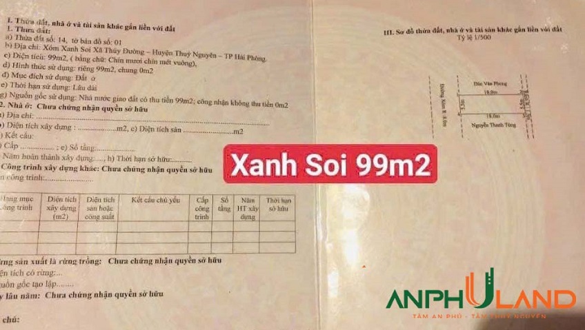 Chính chủ gửi bán lô đất 99m2 tại TDP Xanh Soi, phường Thuỷ Nguyên, TP Hải Phòng