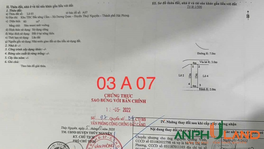 Bảng hàng TĐC khu A Bắc Sông Cấm, phường Thuỷ Nguyên , TP Hải Phòng