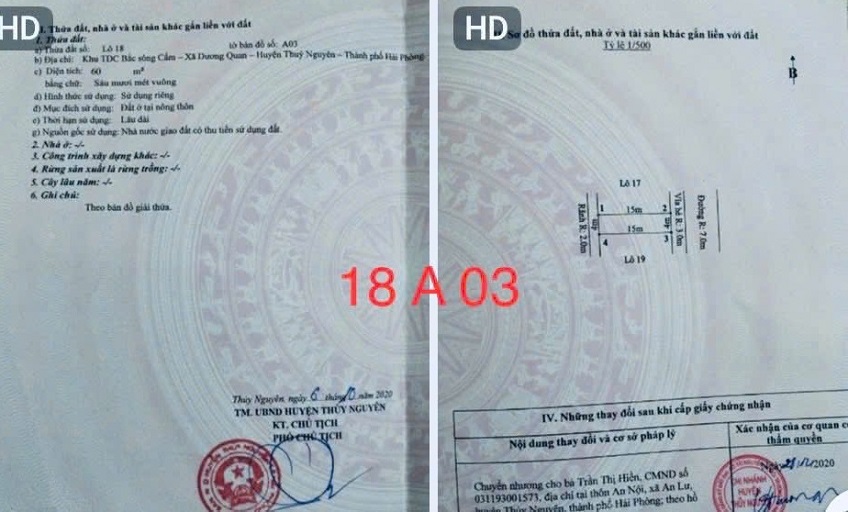 Bảng hàng TĐC khu A Bắc Sông Cấm, phường Thuỷ Nguyên , TP Hải Phòng