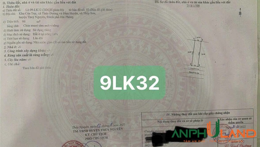 Bán lô 8 + 9LK32 khu Cửa Trại, phường Thuỷ Nguyên, TP Hải Phòng