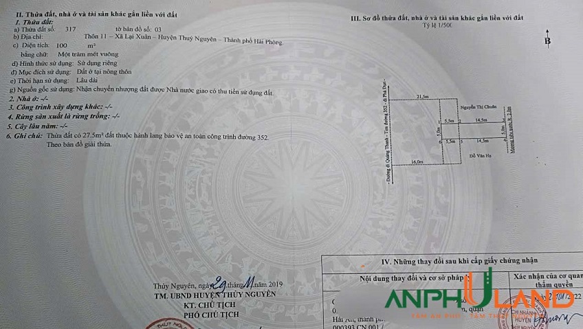 Em chào bán lô đất đường liên tỉnh 352 xã Việt Khê (Lại Xuân), TP Hải Phòng