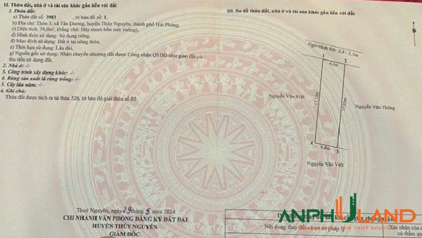 Bán lô đất siêu đẹp tại phường Thuỷ Nguyên (Tân Dương), TP Hải Phòng