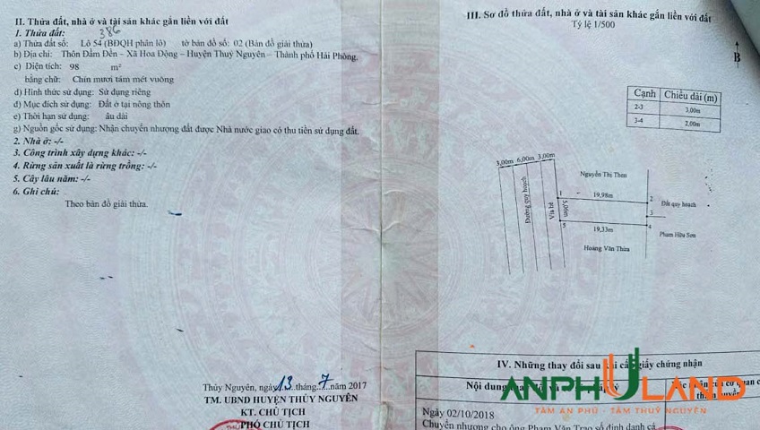 Chính chủ gửi bán lô đất siêu phẩm mặt đường phường Thuỷ Nguyên (Hoa Động), TP Hải Phòng