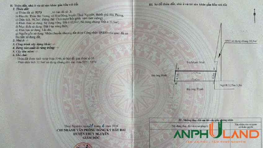 Chính chủ chào bán lô đất trung tâm tại TDP Bái Trong,  phường Thủy Nguyên, TP Hải Phòng