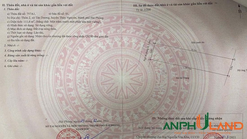 Chính chủ cần bán lô đất phường Thuỷ Nguyên (Tân Dương), TP Hải Phòng