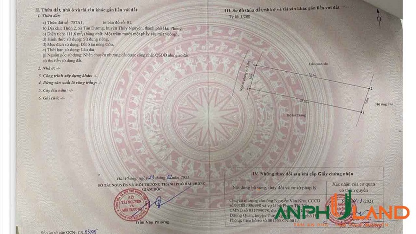 Chính chủ cần bán  lô đất TDP 2, Phường Thuỷ Nguyên ( xã Tân Dương), TP Hải Phòng