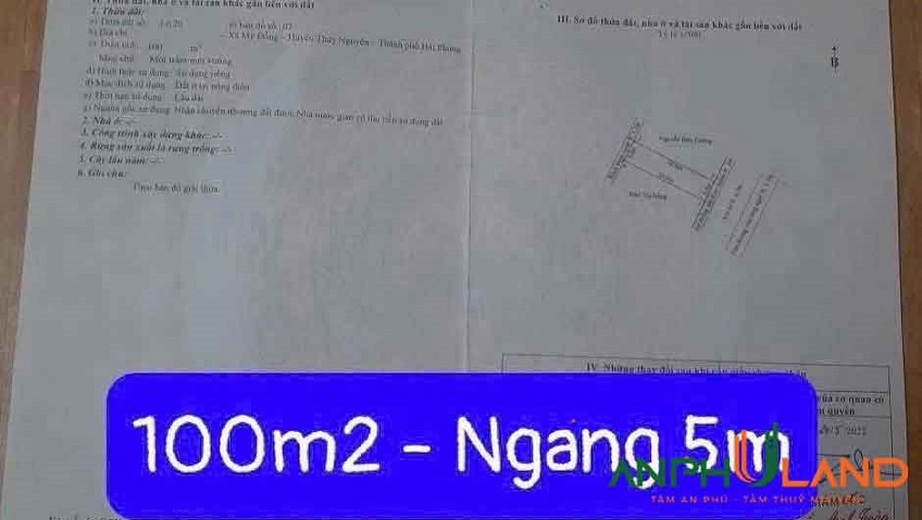 Chuyển nhượng lô đất hàng hiếm tại phân lô tại P. Thiên Hương (xã Mỹ Đồng), TP Hải Phòng