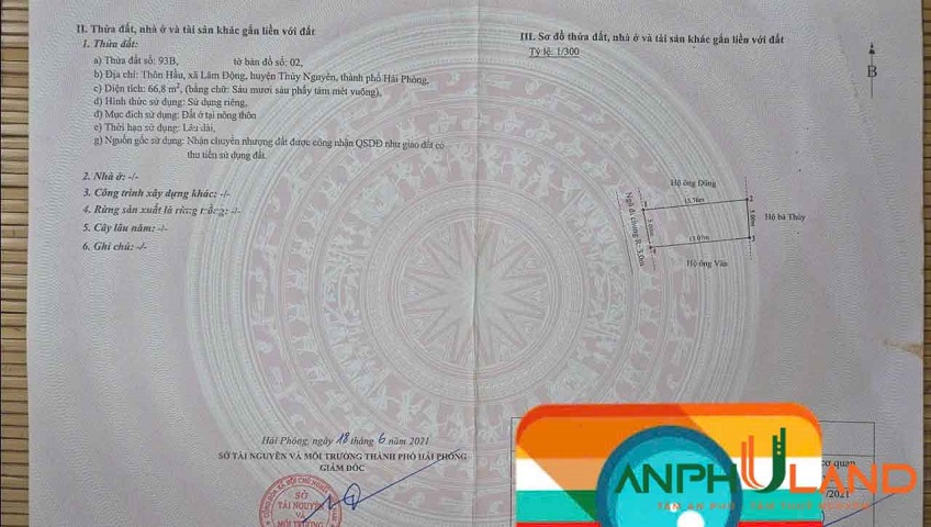 Cần bán lô đất hàng hiếm tại TDP Hầu, Phường Thiên Hương ( xã Lâm Động), TP Hải Phòng