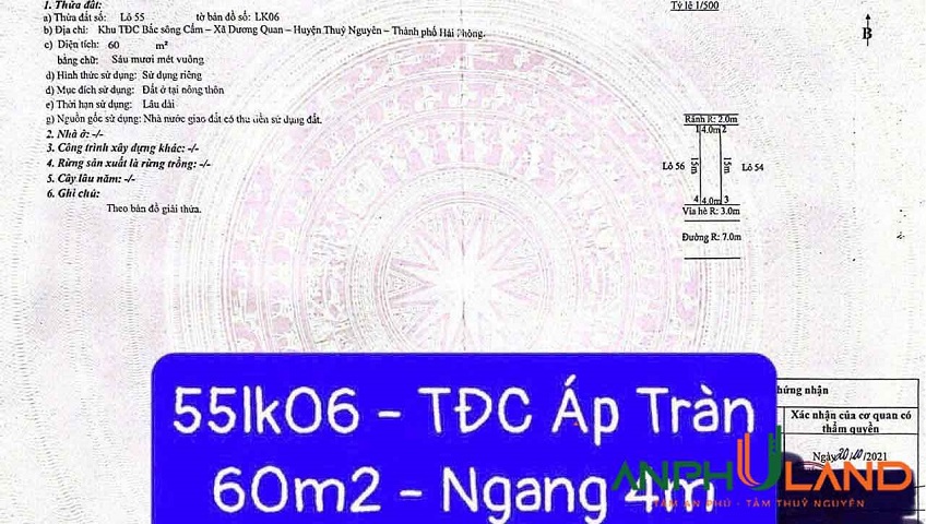 Cần bán lô đất hàng hiếm tại TĐC Áp Tràn, Phường Thủy Nguyên ( xã Dương Quan), TP Hải Phòng