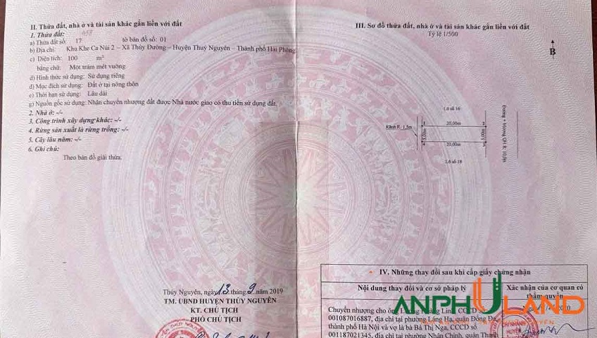 Chủ gửi bán lô đất khu khe Ca Núi 2, Phường Thủy Nguyên ( xã Thủy Đường), TP Hải Phòng