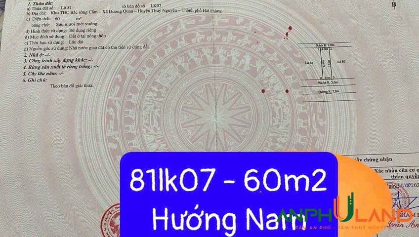 Cần bán lô đất hàng cực đẹp tại TĐC Áp Tràn, P. Thủy Nguyên ( xã Dương Quan), TP Hải Phòng