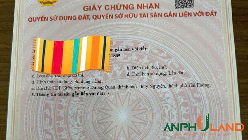 Chính chủ gửi bán lô đất 80 m2 TDP Giữa, P. Thủy Nguyên ( xã Dương Quan), TP Hải Phòng