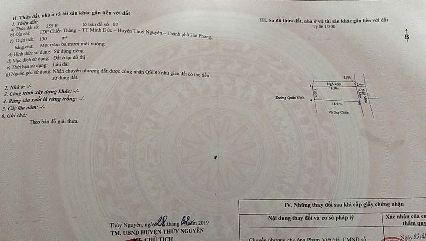 Cần bán duy nhất lô góc 2 mặt tiền tại Phường Bạch Đằng ( TT Minh Đức), TP Hải Phòng