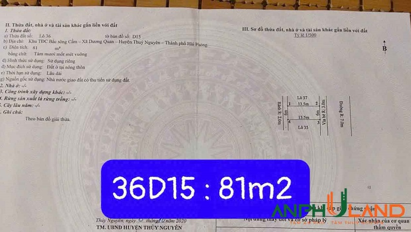 Cần bán vài lô khu D, TĐC Bắc Sông Cấm, Phường Thủy Nguyên (xã Dương Quan), TP Hải Phòng