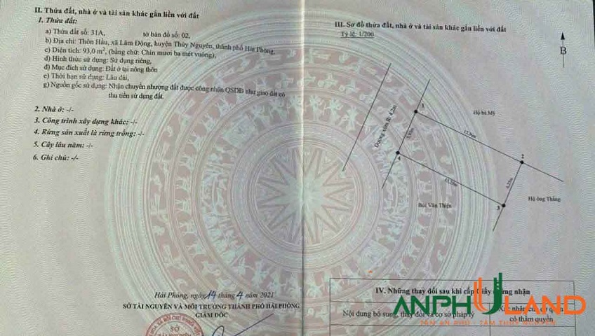 Chính chủ gửi bán lô đất nằm trên trục đường liên xã Phường Thiên Hương, TP Hải Phòng