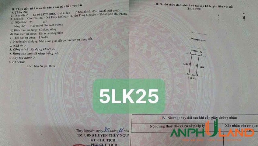 Cần bán lô đất mặt đường chính tại khu Cửa Trại, Phường Thủy Nguyên, TP Hải Phòng