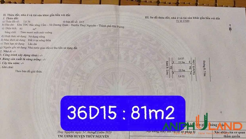 Cần bán vài lô khu D, TĐC Bắc Sông Cấm, Phường Thủy Nguyên ( xã Dương Quan), TP Hải Phòng