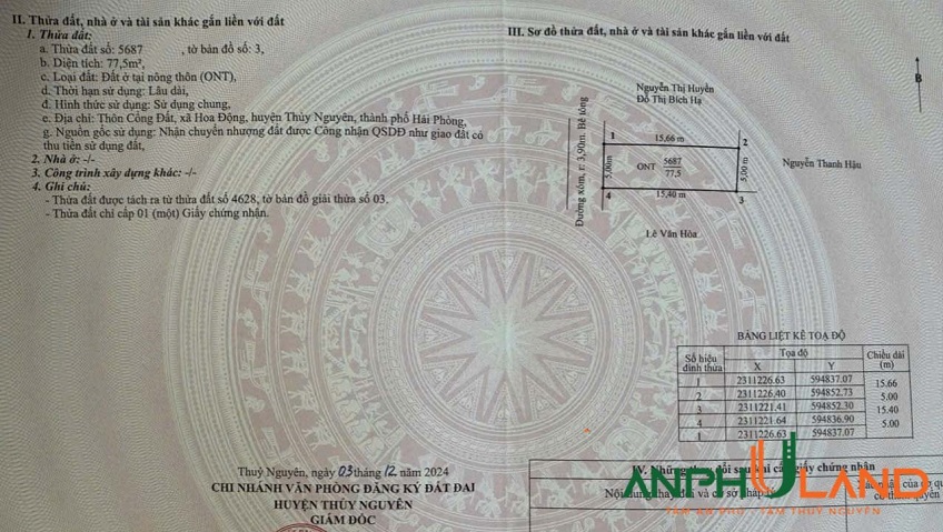 Anh trai gửi bán lô trục thông tại TDP Cổng Đất, phường Thuỷ Nguyên, TP Hải Phòng