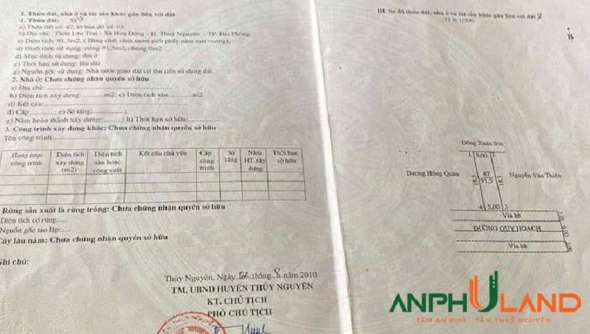 Chính chủ bán lô hoa hậu TDP Bái Ngoài, phường Thuỷ Nguyên, TP Hải Phòng