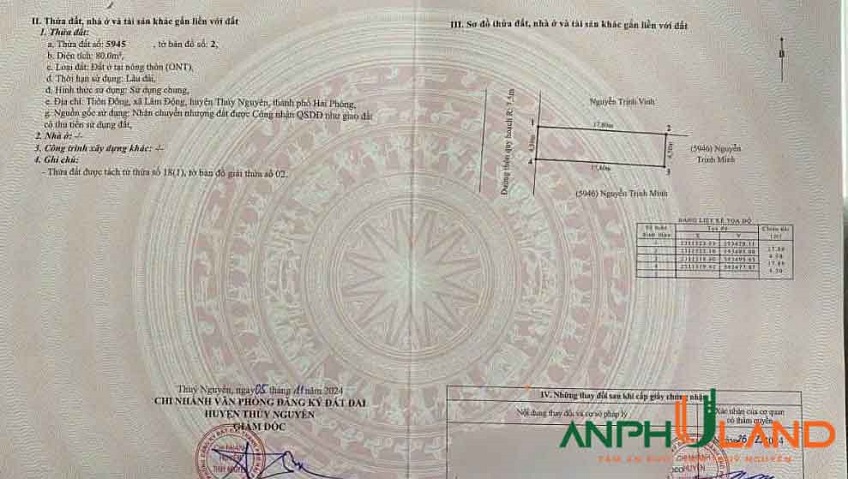 Chính chủ gửi bán lô đất trục đường TDP Đông, Phường Thiên Hương ( xã Lâm Động), TP Hải Phòng