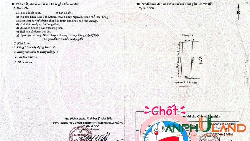 Chính chủ bán lô đất tại phường Thuỷ Nguyên (Tân Dương), TP Hải Phòng