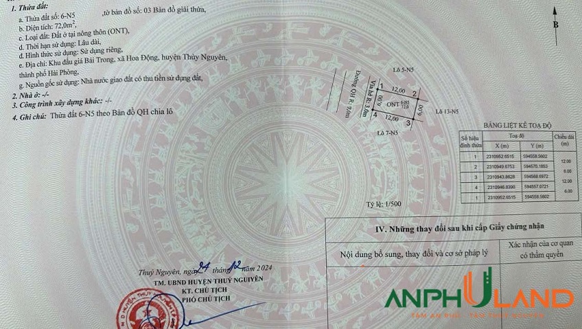 Chính chủ gửi bán lô 6N5 khu đấu giá Bái Trong, phường Thuỷ Nguyên, TP Hải Phòng