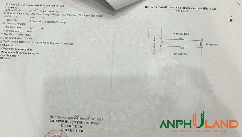 Duy nhất 1 lô khu phân lô Đồng Dộc, phường Thuỷ Nguyên, TP Hải Phòng 