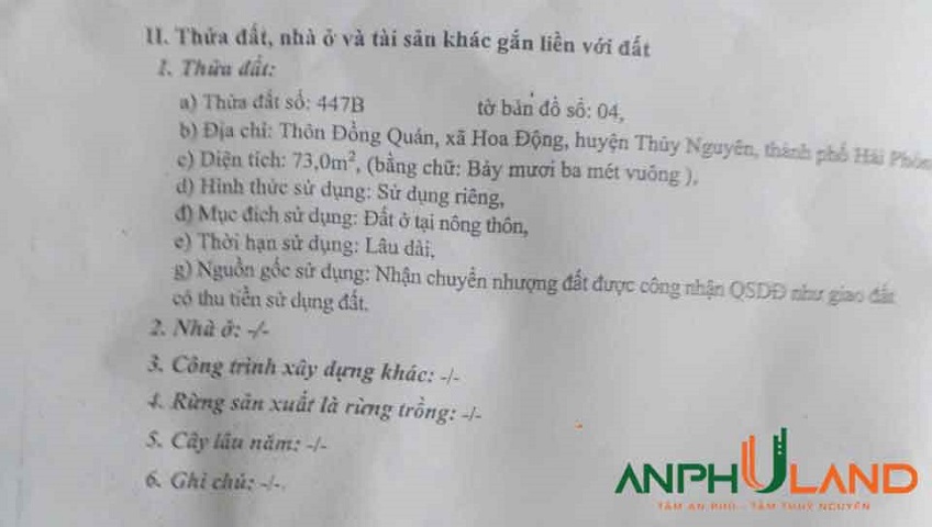 Cần bán trục chính trải nhựa Phường Thuỷ Nguyên ( xã Hoa Động), TP Hải Phòng