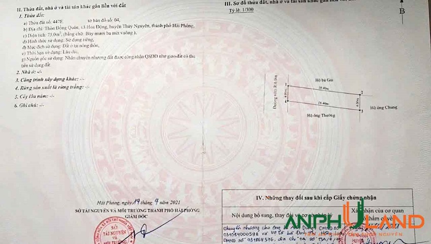 Cần bán lô đất mặt đường TDP Đồng Quán, Phường Thủy Nguyên ( xã Hoa Động), TP Hải Phòng