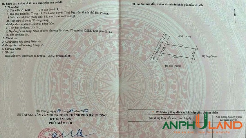 Bán lô 61m2 tại TDP Bái Trong, phường Thuỷ Nguyên, TP Hải Phòng