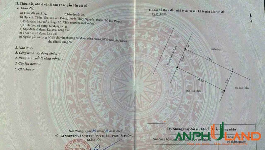 Chính chủ gửi bán lô đất mặt đường Phường Thiên Hương ( xã Lâm Động), TP Hải Phòng