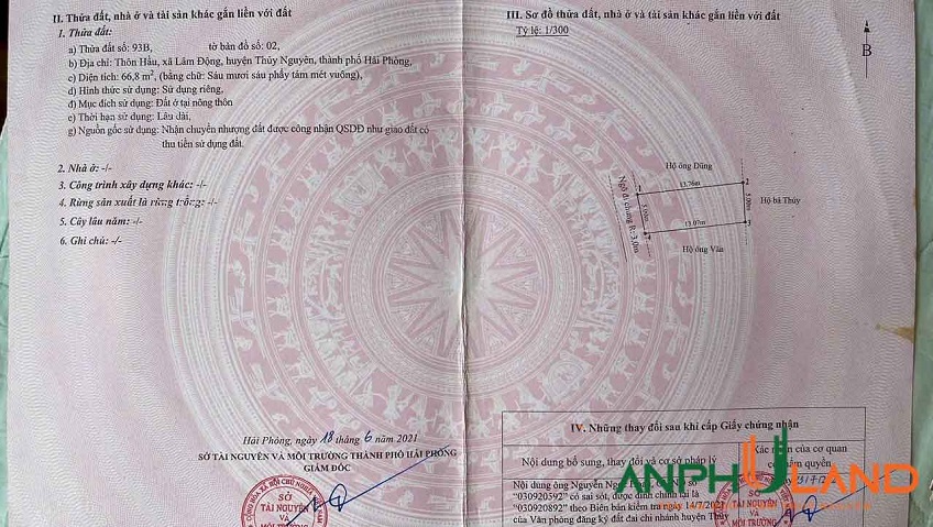 Chủ gửi bán lô đất TDP Đông, Phường Thiên Hương ( xã Lâm Động), TP Hải Phòng