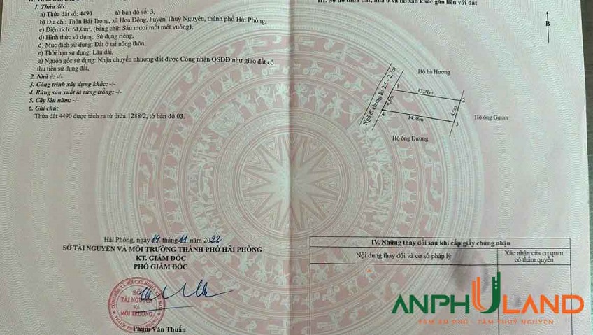 Cần bán lô đất TDP Bái Trong, Phường Thủy Nguyên ( xã Hoa Động), TP Hải Phòng