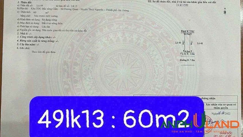Cần bán lô đất hàng hiếm tại TĐC Áp Tràn, Phường Thủy Nguyên, TP Hải Phòng