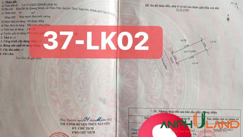 Bán 1 số lô tại KĐT Tân Quang Minh, phường Thuỷ Nguyên, TP Hải Phòng 